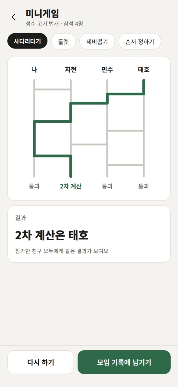 미니게임 사다리타기 화면